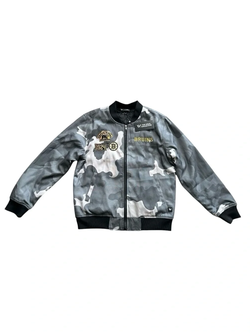 Boston Bruins Camo Bomber Jacket The Wild Collective NHL Mens Small NWT